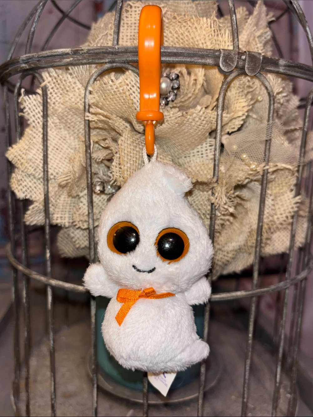 TY Beanie Boos - GHOSTY the Ghost Solid Eye Color key  Clip - 4” - rare retired